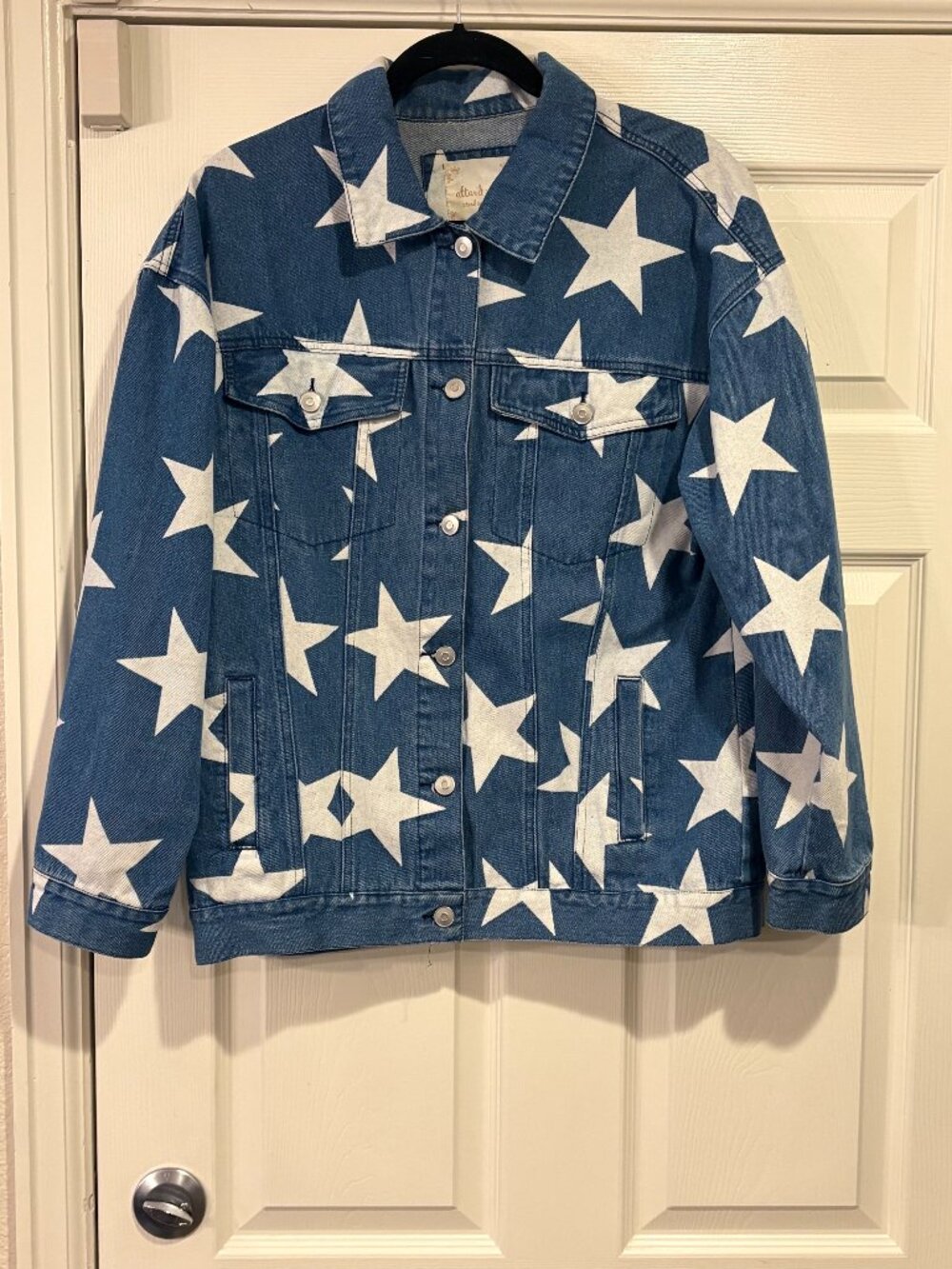Altar'd State Star Print Denim Jacket Size S Oversized Western Americana